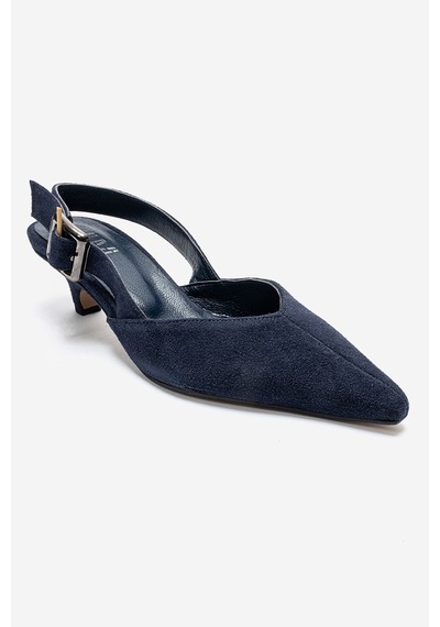 Luvishoes Dıorıs Lacivert Süet Hakiki Deri Kadın Kısa Topuklu Ayakkabı
