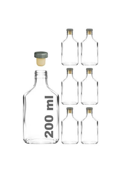 Lexroo 200 Ml Yassı Şeffaf Cold Brew Şişesi Kapaklı 200 Cc Soğuk Kahve Cam Şişe 6 Adet Gri