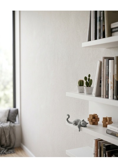 Minimalist Tasarım Uykucu Gri Kedi Biblosu Kitaplık & Masa Kenarı Süsü
