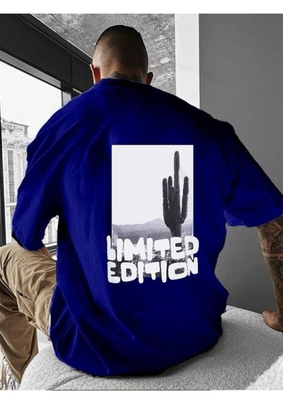 Lımıted Edıtıon Baskılı Oversize Tişört Saks Mavisi