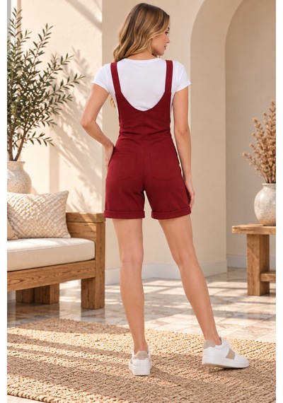 Palena Plnl6207 Şort Ön Cepli Salopet - Bordo