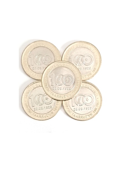 5 Adet Büyük Taarruz'un 100. Yılı Hatıra Para 1 Lira . Koleksiyon Para. Tedavül