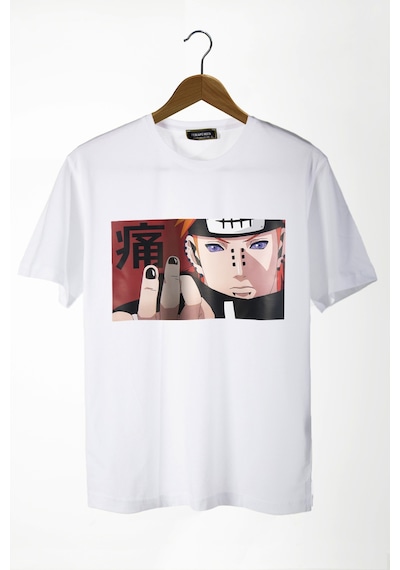 Unisex Beyaz Önü Anime Baskılı Oversize Pamuklu T-shirt Beyaz