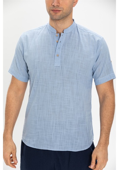 Kısa Kol Şile Bezi Bodrum Erkek T-shirt Açık Mavi 3074 Açık Mavi