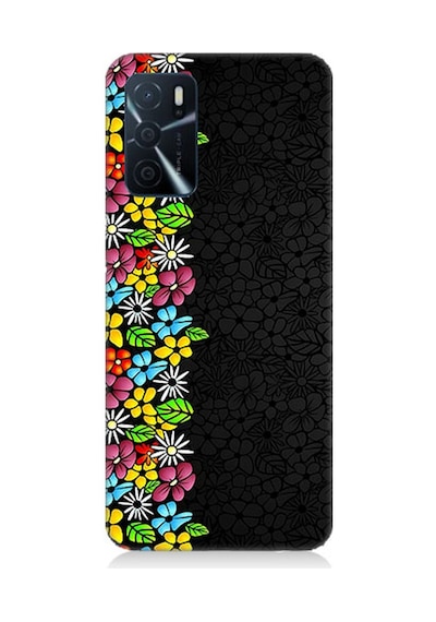 Oppo A55 Uyumlu Silikon Kılıf Parlak Çiçekler Ve Siyah Motif