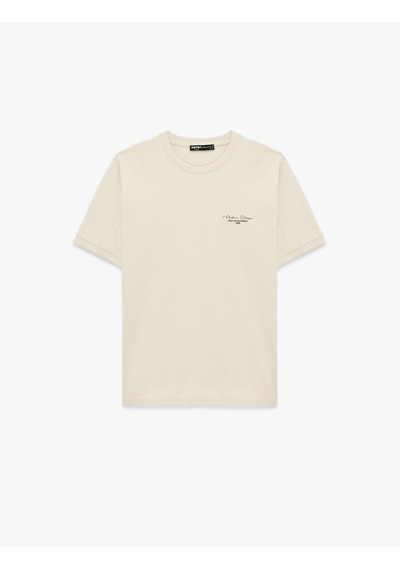 Koton Regular Fit Kısa Kollu Bisiklet Yaka Pamuklu Baskılı Tişört Bej 6sam10273mk Ekru