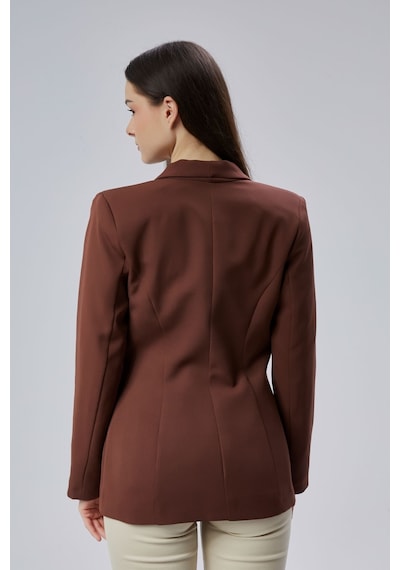 Kahverengi Regular Fit Pile Detaylı Blazer Ceket Siyah