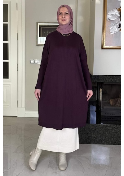 Rabia Şamlı Dora Triko Tunik Mürdüm Çok Renkli