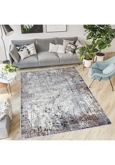 Rovigo Home Dijital Baskı Yıkanabilir Kaymaz Taban Salon Halısı Rvg0409 Gri