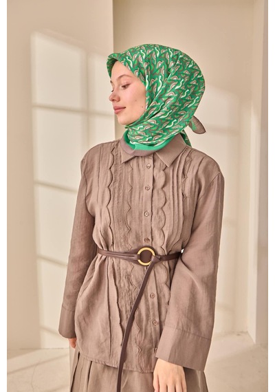 Silk Home Aura Eşarp 140006-15 Koyu Vizon, Beyaz, Yeşil, Vizon