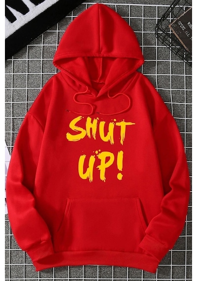 Uyguntarz Unisex Shut Up Baskılı Sweatshirt Kırmızı