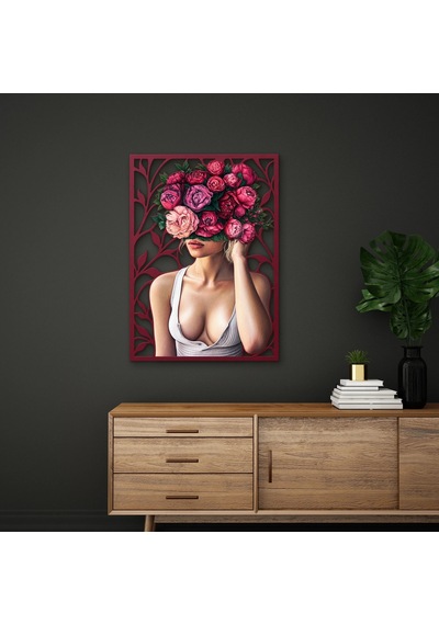 Gül Taçlı Kadın Portresi - Metal Tablo - Dec0295 68 X 95 Cm Çok Renkli