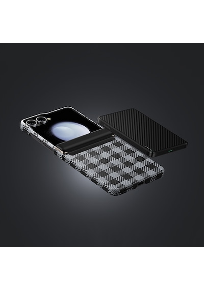 Galaxy Z Flip 7 Uyumlu Kılıf M-safe Özellikli Ekose Benks Armorair Armorvichy Kevlar Kapak Siyah