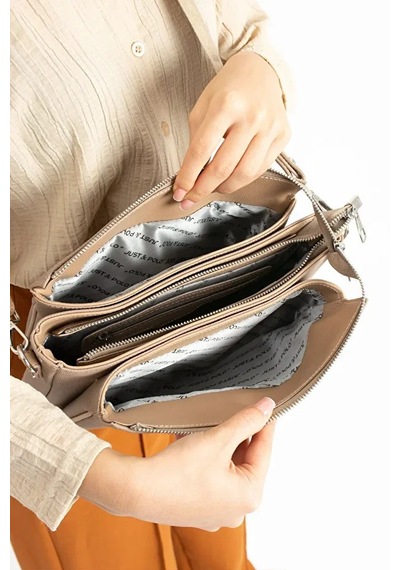 Just Polo Kadın Günlük Kullanıma Uygun Ayarlanabilir Askılı Lakoste Kumaş Şık Omuz Çantası Shopper Kum