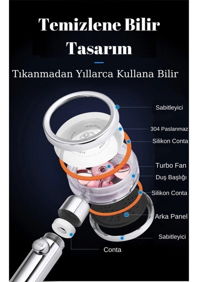 Duş Başlığı Turbo Basınçlı Masaj Etkili Temizlenen Bilir Su Tasarruflu Duş Başlığı Yeni Model Plasti Diğer
