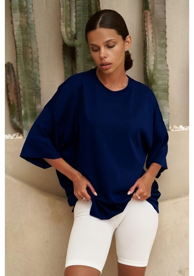 Flood Of Style Kadın Oversize 3 İplik Penye Lacivert