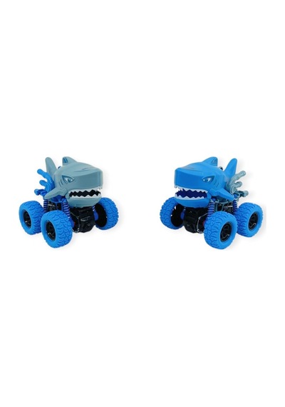 2'li Set Köpek Balığı Sürtmeli Mekanik Monster Araba 12 Cm Siyah