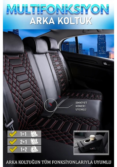 Ackstore Yarı Deri Oto Koltuk Kılıfı Cepli 5li Tam Set Hyundai Accent Era İle Uyumlu