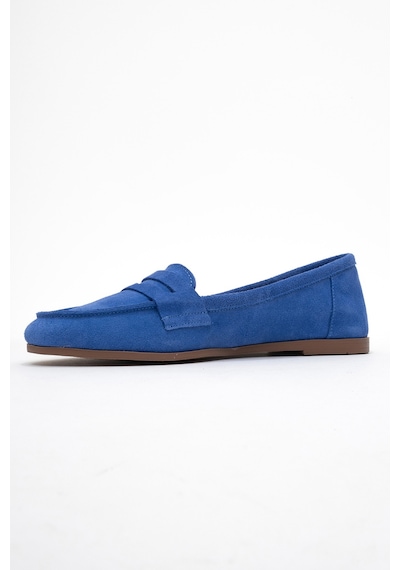 Luvishoes Luvi Shoes F02 Mavi Süet Hakiki Deri Kadın Loafer Ayakkabı Mavi