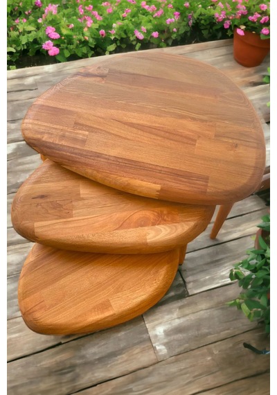 Fawdecor Masif Doğal Ahşap Modern Kestane 3'lü Zigon Sehpa Seti Fawdecor Masif Doğal Ahşap Modern Kestane 3'lü Zigon Sehpa Seti