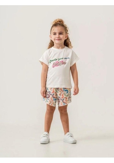 Cicihlid Kız Çocuk Pamuklu Dokuma Şort T-shirt Takım-15881 Çok Renkli