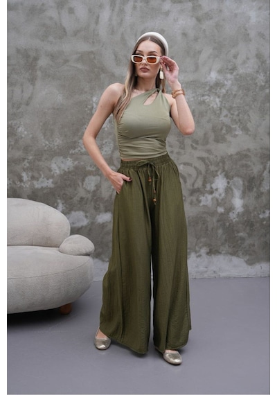 Rawea Kadın Modal Kumaş Etek Pantolon - Oversize & Geniş Paça Haki