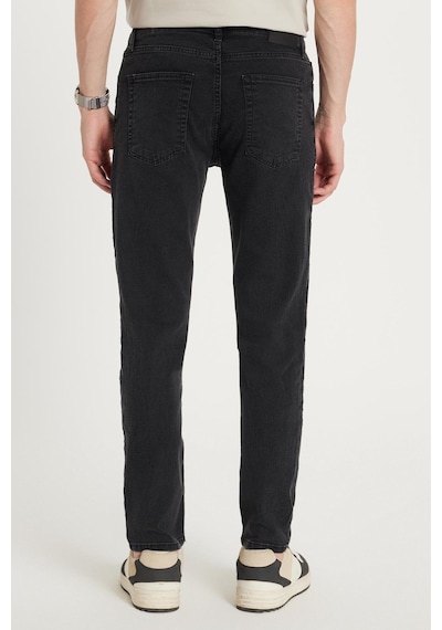 Tudors Erkek Slim Fit Yıkamalı Taşlamalı Esnek Kot Düz Paça Tapered Siyah Pantolon-34827 Siyah