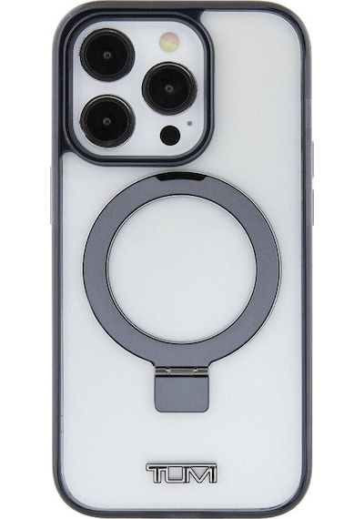 Apple Uyumlu iPhone 15 Pro Kılıf Tumı Lisanslı Magsafe Özellikli Metal Logolu Ring Standlı Silikon Beyaz