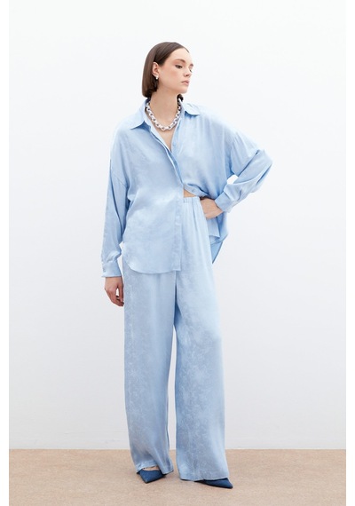 Sateen Jakarlı Saten Pantolon - Bebe Mavi-136049 Bebe Mavi