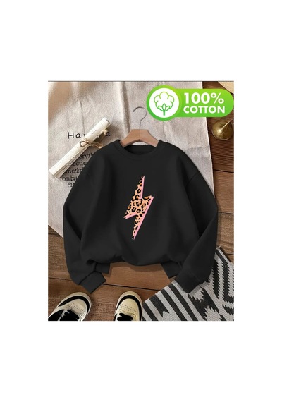 Herkesemoda Lıghtnıng Desen Detaylı Bisiklet Yaka İçi Polarlı Sweatshirt Siyah