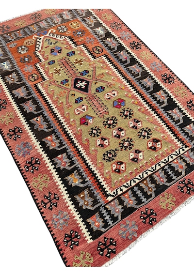 El Dokuma Çift Kuruhüyük Kilimi 120x180 Kök Boya %100 Yün Kilim