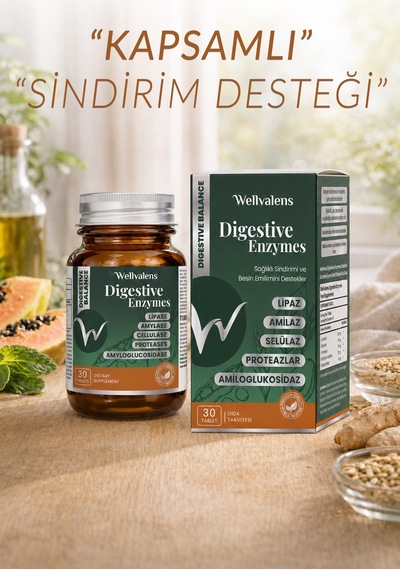 Wellvalens Digestive Enzymes İkili Paket 60 Tablet 5 Li Enzim Kompleksi, Sindirim Desteği