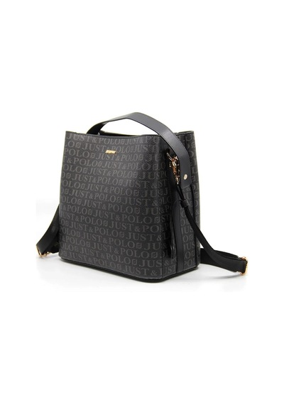 Just Polo Kadın Monogram Baskılı El Ve Omuz Çantası Ebat 25 X 25 Siyah