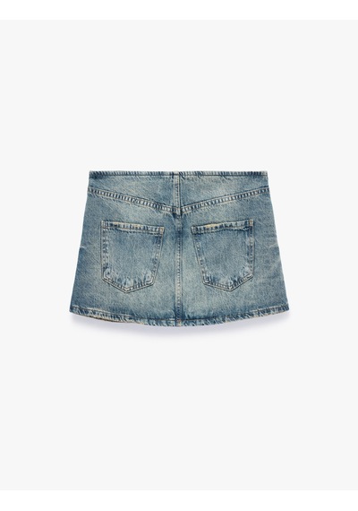 Koton Pamuklu Düğmeli Slim Fit Mini Denim Şort Etek Green Cast 7wal70008md Yeşil