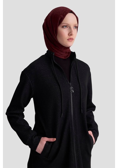 Armine Trend Kuşgözü Detaylı Fitilli Simli Cepli Ceket Siyah 25kt555