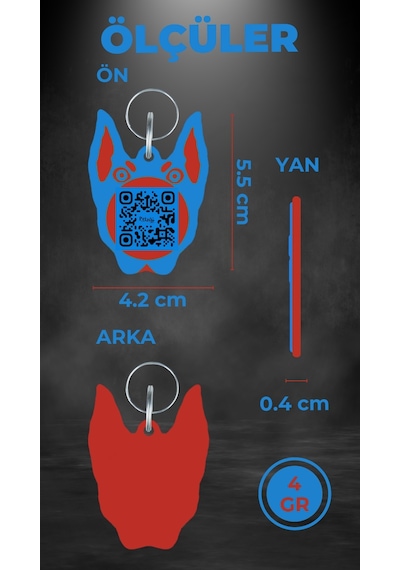 Petjoo 30.Anubis Kırmızı-Mavi Qr'lı Köpek Künyesi