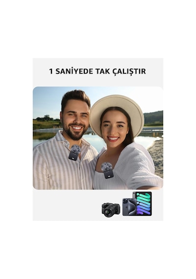 İkili Kablosuz Yaka Mikrofonu Type C Android İphone Uyumlu Canlı Yayın Ses Video Mikrofonu