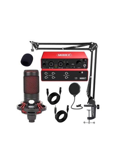 Midex CXN - 30 Paket - 4 Stüdyo Ses Kartlı Condenser Mikrofon Stand Seti