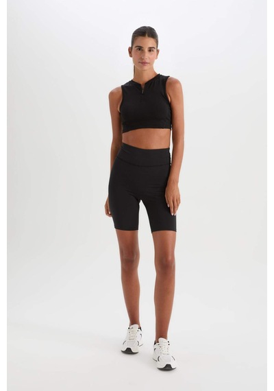 DeFactoFit Siyah Yüksek Bel Beli Saran Biker Esnek Kısa Basic Düz Sporcu Tayt Z6741AZ25SPBK81 SiYAH