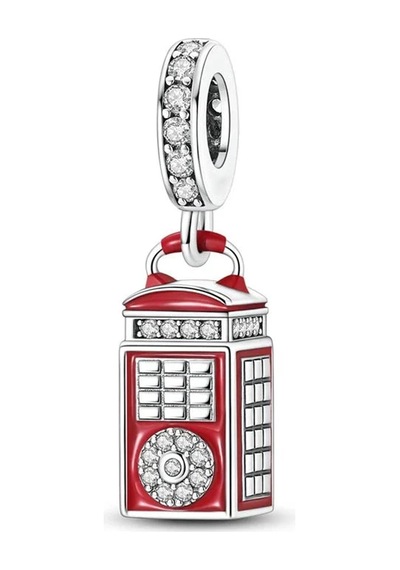 Kırmızı Londra Telefon Kulübesi Sallantılı Charm Gümüş