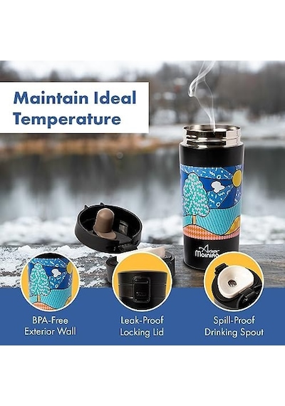 Any Morning 380 Ml Paslanmaz Çelik Termos Mug, Çift Katmanlı, Sızdırmaz Kapaklı, Siyah Ba21522 Açık Beyaz