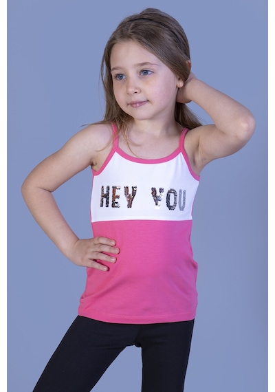 Toontoy Kids Toontoy Kız Çocuk Çevirmeli Pullu Hey You Baskılı Atlet Fuşya
