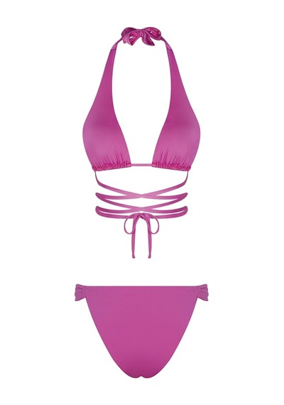 Bonesta Chandra Üçgen Bağlamalı Büzgü Detaylı Pembe Bikini Takımı