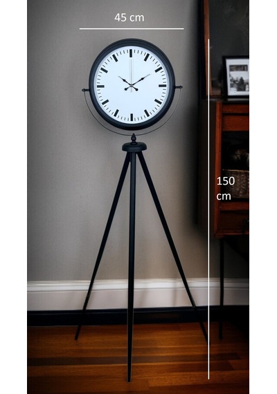 Siyah & Beyaz Saf Sade Tasarım Tripod Ayaklı Saat