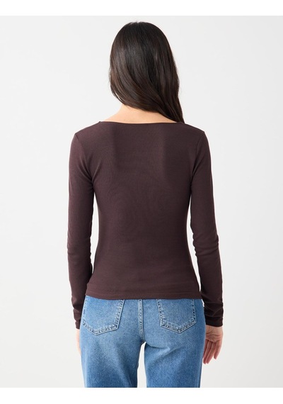 Jimmy Key Acı Kahve V Yaka Uzun Kollu Büzgü Detaylı Örme Bluz 5ww035626803