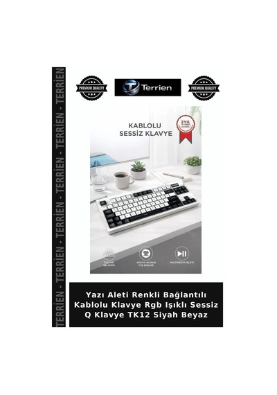 Yazı Aleti Renkli Bağlantılı Kablolu Klavye Rgb Işıklı Sessiz Q Klavye Tk12 Siyah Beyaz
