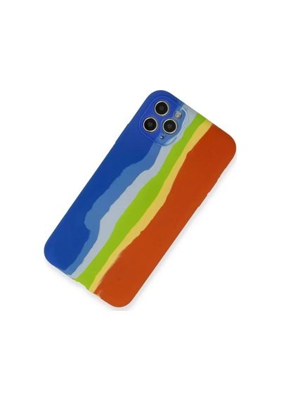 Newface Apple İphone 11 Pro Kılıf Ebruli Lansman Silikon - Mavi-turuncu