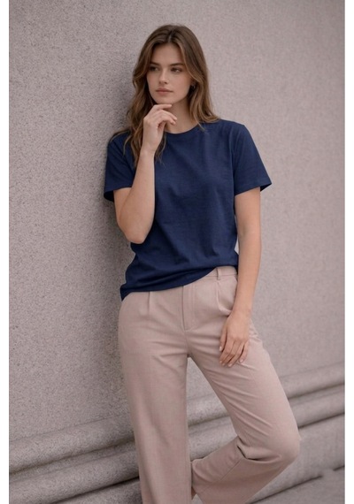 Bürke Erkek/Unisex Lacivert Renk %100 Pamuk Bisiklet Yaka Basic Tişört