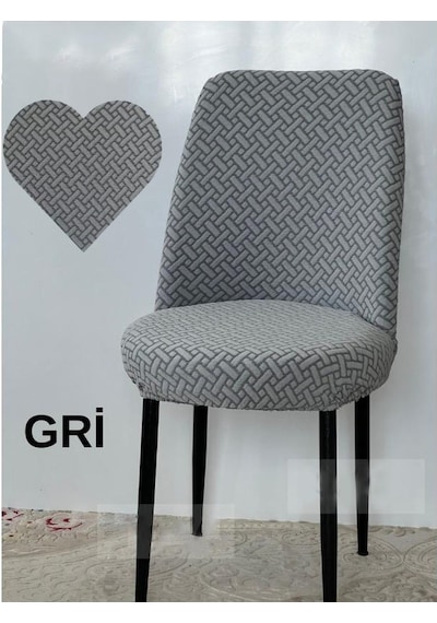 Tuğla Desen Oval Sandalye Kılıfı, Sandalye Örtüsü 6 Adet Gri Gri
