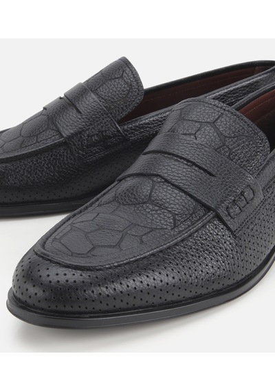 Hotiç Erkek Deri Siyah Yumuşak Dokulu Baskılı Klasik Loafer
